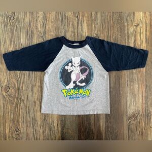 Vtg 1999 Nintendo Pokémon MEWTWO #150 Character Raglan Shirt Youth 5/6 Gray Blue